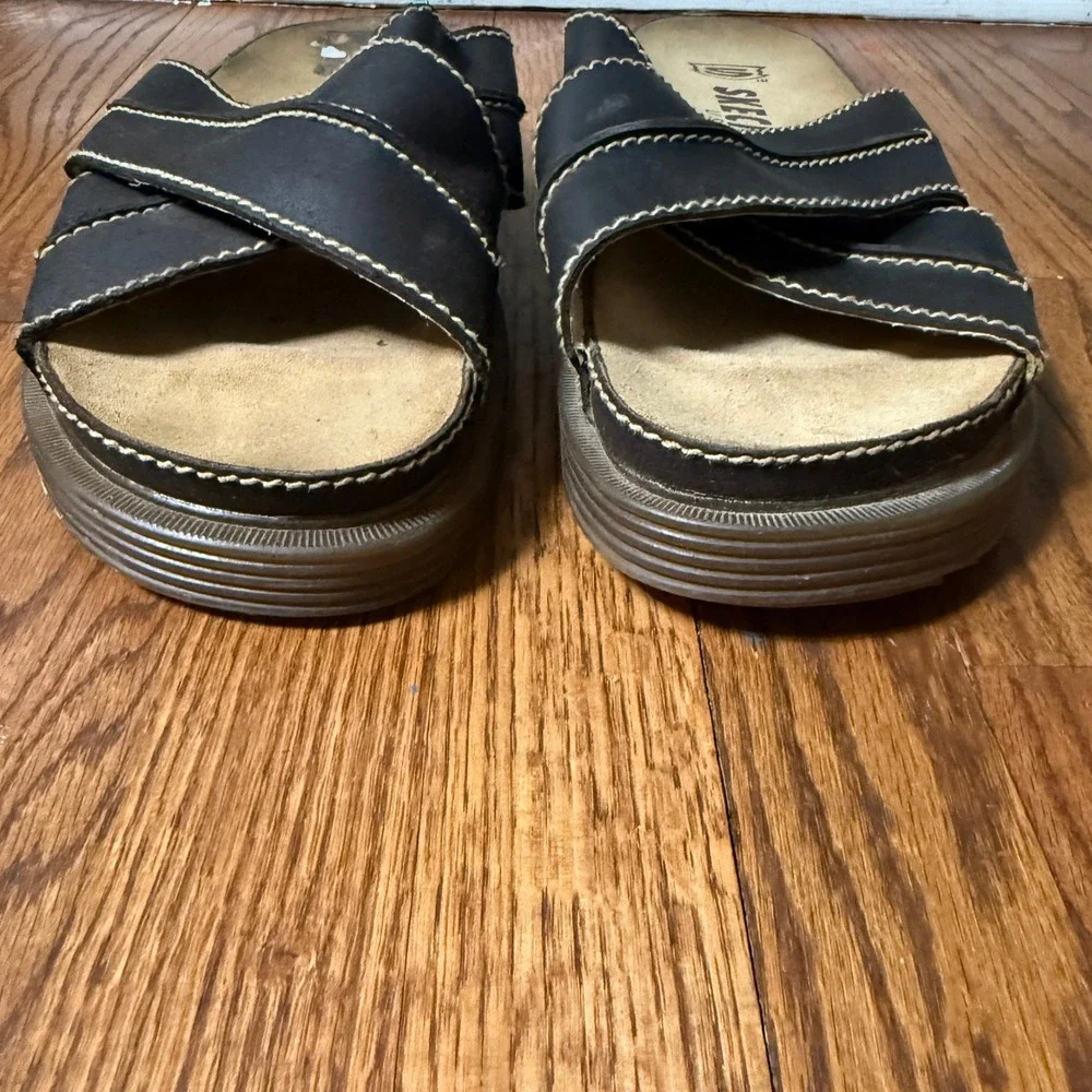 Skechers USA Vintage Mens 13 Grunge Y2K Chunky Leather Cross Strap Slide Sandals